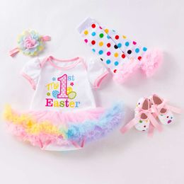 Påsk ny babyklänning set av 4 tecknad bokstav flicka fyra färgklänning set