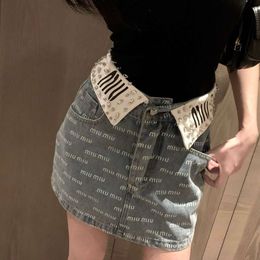 Two Piece Dress Mm Family 24ss Bullet Screen Flipped Waist Letter Denim Half Skirt Fashion Versatile