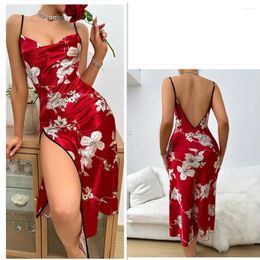 Women's Sleepwear Silk Nightgowns Women Sexy Floral Printed Loungewear Pajamas Summer Nightwear Clothing Backless