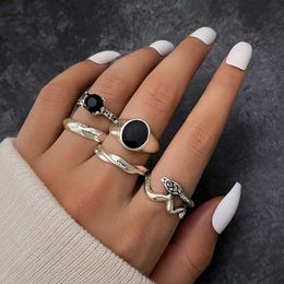 Four Claw Snake 5-piece Set with Oil Drop Black Diamond Ring