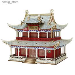 3D Puzzles Qingchuan Pavilion 3D Wooden Puzzles Chinese Architecture Wood Jigsaw DIY Assembly Model Kits Educational Toys For Children Kids Y240415