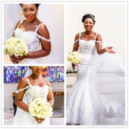 2024 Beach Mermaid Wedding Dresses Gorgeous Spaghetti Straps Off the Shoulder Sweep Train African Wedding Gown