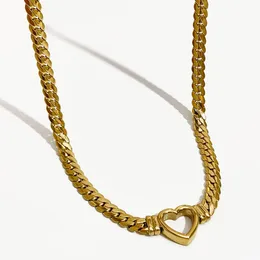 Chains Peri'sbox Stainless Steel Solid Gold Pvd Plated Chunky Thick Chain Hollow Heart Choker Necklace For Women Street Fashion Jewellery