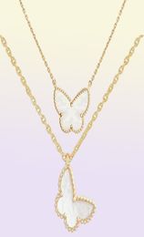 luxurious jewelry necklaces designer diamond Two butterfly Pendant necklace for women gold Red Bule White Shell platinum pendants 5701463