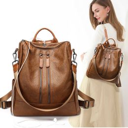 Theft Anti Backpack for Women 2024 Spring/summer Korean Version Easy to Wear Casual Soft Leather Bag Womens Simple One Shoulder Trendy