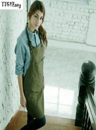 New Bbq Senior Green Canvas Apron Bib Leather Straps Kitchen Apron For Women Men Cooking Restaurant Waitress Custom Print Logo3815426