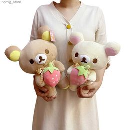 Plush Dolls New Strawberry Rilakkuma Plush Toy Cute Soft Teddy Bear Filling Doll Cartoon White Brown Couple Friend Birthday Gift Y240415