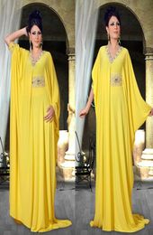 Dubai Style Vestidos V Neck Long Sleeves Diamond Beaded Elegant Arabic Evening Gowns Muslim Plus Size Prom Kaftan For Women Formal4703109