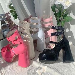 Dress Shoes Women Pink Elegant Leather Lolita Pumps Lady Mary Jane For 2024 Platform Nightclub Party