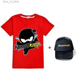 Clothing Sets 2021 NINJA KIDZ Boys Girls T Shirt + hat Children Short Sleeve Kids Casual Tops Tees Toddler Streetwear Clothing T240415