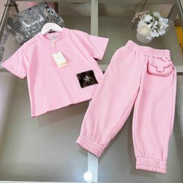 Luxury baby tracksuits summer child kids designer clothes Size 100-160 CM girls T-shirt and Flip pocket decoration pants 24April