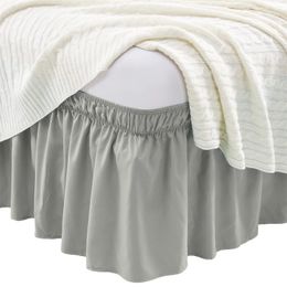 Wrap Around Dust Ruffle Bed Skirt WhiteGray for King Queen Twin Size Beds Adjustable Elastic Belt Wrinkle Free Machine Washable 240415