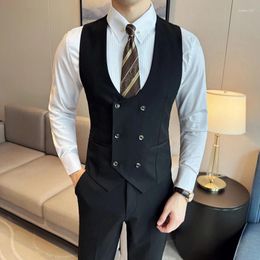 Men's Vests Spring High Quality Business Suit Vest/Male Slim Fit Fashion Double Breasted Solid Color Tuxedo Vest Man Blazers 4XL-M