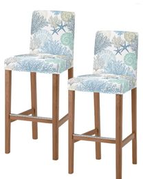 Chair Covers Blue Ocean Coral Shell Starfish Bar Stool Cafe Office Slipcovers Removable Seat Cover For Pub Kitchen