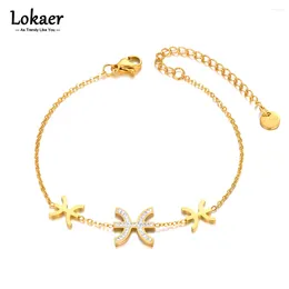 Charm Bracelets Stainless Steel Geometric Rhinestone For Women 18K Gold Plated Jewellery Bijoux Accessories Pulseras B23054