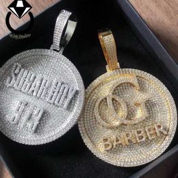 Hip Hop Iced Out Round Custom Letters Pendants Necklaces Paved Cubic Zircon Stone With Gold Ice Chain For Men Women Jewelry