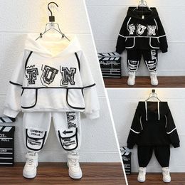 Clothing Sets 2024 Baby Boys Clothes Kids Toddlers Casual Hoodies Suits Letter Sweatshirt Pants Cartoon Striped Tracksuit Hip Hop Boy