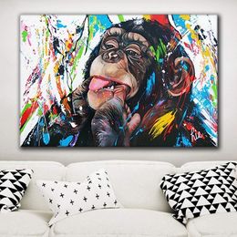 Graffiti Wall Art Colourful Cute Monkey Canvas Prints Abstract Oil Painting Pop Art Animal Poster Street Art Wall Pictures for Living Room Home Decoration