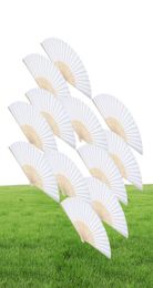12 Pack Hand Held Fans White Paper fan Bamboo Folding Fans Handheld Folded Fan for Church Wedding Gift Party Favors DIY6204127
