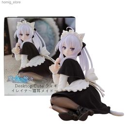 Action Toy Figures 13CM Anime Elaina Figure Wandering Witch The Journey Black Cat Maid Dress Sitting Pose PVC Model Series Toys Gifts Y240415