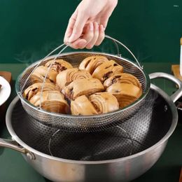 Double Boilers Stainless Steel Food Steamer Round Steaming Basket Reusable Handheld Rack Multi-function Fruit Cleaning Cooking Utensils