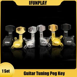 Cables 6PCS Guitar Tuning Pegs Tuner Machine Heads DIY with Logo Tuning Peg Machine Head ChromeGoldBlack