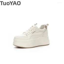 Casual Shoes 8cm Genuine Leather Platform Wedge Chunky Sneaker White Comfortable Breathable Spring Autumn Winter