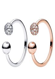 Authentic Sterling Silver Pave Bead Open RING Womens Rose Gold Wedding Gift Jewelry For CZ diamond Ball Rings with Original Box3331021