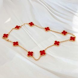 Designer V Gold VAN High Edition New Double Sided Four Leaf Grass Ten Flower Necklace Thick Plated 18K Exquisite Red Chalcedony