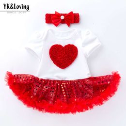 Mother's Day Children's Clothing Baby Love Sequins Short Sleeve Harper Dress Princess Dress