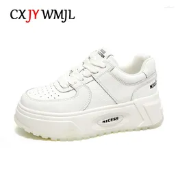 Casual Shoes CXJYWMJL Genuine Leather Platform Sneakers Women Spring Vulcanized Ladies Thick Bottom Court Sneaker White Lace-up