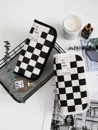 Storage Bags Pencil Case Canvas Checkerboard Flap Pen Large Capacity 1 Pcs Student Bag Stationery