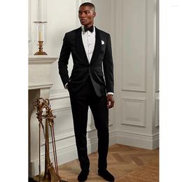 Men's Suits High Quality Costume Homme Men Black Single Breasted Shawl Lapel Business 2 Piece Jacket Pants Blazer Set Trajes De Hombre