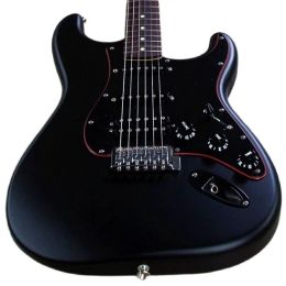 Cables New Matte Black Colour St Electric Guitar, Solid Body ,rosewood Fretboard, Balck with Red Line Pickguard,