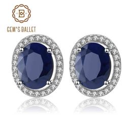GEM'S BALLET 7x9mm Natural Blue Sapphire 925 sterling silver Gemstone Stud Earrings Vintage Fine Jewellery Women Gift Fashion 2305m