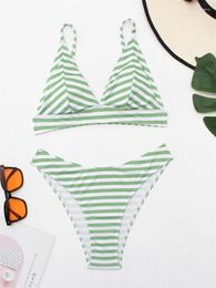 Women's Swimwear Bikini Women Swimsuit 2024 Striped Sling Ribbed Bikinis Set Sexy Thong Summer Two Piece Beach Bathing Suit Female