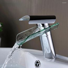 Bathroom Sink Faucets Polished Chrome Brass Taps And Cold Water Faucet Single Handle Waterfall Tap Semi-open Out Of The