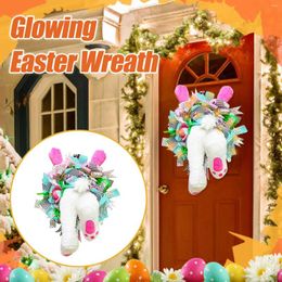 Decorative Flowers Glowing Easter BuWith Pink White Ears Cartoon Shape Cute Decoration Wreaths Valentine's Day With Lights