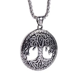 Mens HipHop Pendant Necklaces Classic Nordic Viking Round Hollow Peace Life Friendship Tree Cast Stainless Steel Jewelry7634351