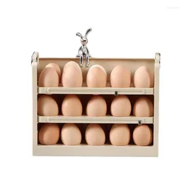 Storage Bottles Egg Dispenser For Refrigerator 3 Layers Anti-slip Side Door Large Capacity Tray Basket With Handle And Time Kitchen Gadget