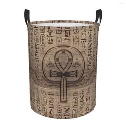 Laundry Bags Egyptian Cross - Ankh Wooden Texture Folding Baskets Dirty Clothes Toys Sundries Storage Basket Home Organiser Large