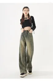 Women's Jeans Vintage High Waist Streetwear Style Straight Pants Korean Fashion Wide Leg Baggy Grunge Y2K Denim Trouser