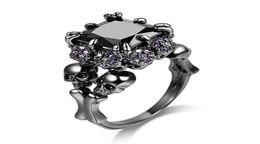 Wedding Rings Punk Jewelry Skull Ring Black Zircon Rhodium Plated Demon Princess Rhinestone Women039s Mens Party Gift Vintage3385300