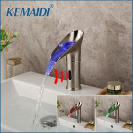 Bathroom Sink Faucets KEMAIDI LED Sense Faucet Free Sensor Mixer Cold Battery Power Automatic Hand Touch Tap For Basin