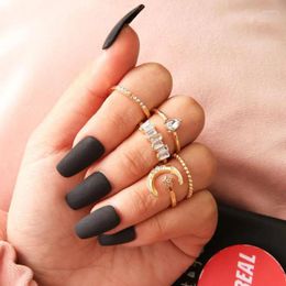 With Side Stones Vintage Gold Color Knuckle Rings Set For Women Geometric Moon Star Crystal Finger Ring Female 2024 Jewelry