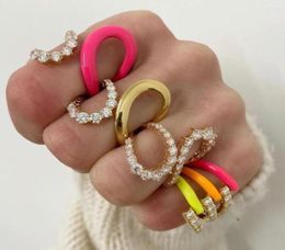 Cluster Rings Rainbow Colourful Girl Women Jewellery Neon Enamel Geometric Open Adjust Finger Ring7630369