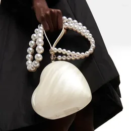 Shoulder Bags Fashion Acrylic Hearts Evening Bag Pearl Chains Crossbody Luxury Bos Small Party Purses For Girls 2024