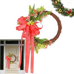 Decorative Flowers Outdoor Christmas Wreath Wall Circle Dead Branches Flower Ribbon Bow Winter Hanging Xmas Garland Pendant