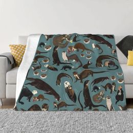 Blankets Kawaii Sea Otters Plaid Blanket Sofa Cover Flannel All Season Cute Animal Thin Throw For Bed Outdoor Plush Quilt