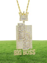 Big Boss Letters Crown Shaped Initial Necklace Pendant with Rope Chain Iced Out Bling 5A Cubic Zircon Hip Hop Men Boy Jewelry1670692